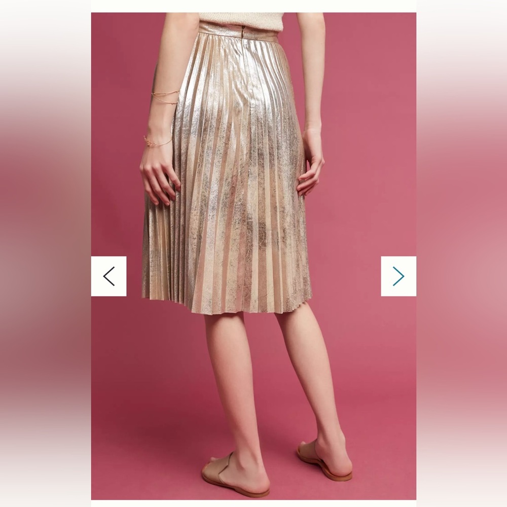 NWOT Anthropologie Maeve Pleated Metallic Gold Silver MIDI Skirt Holiday NYE M - Picture 5 of 7